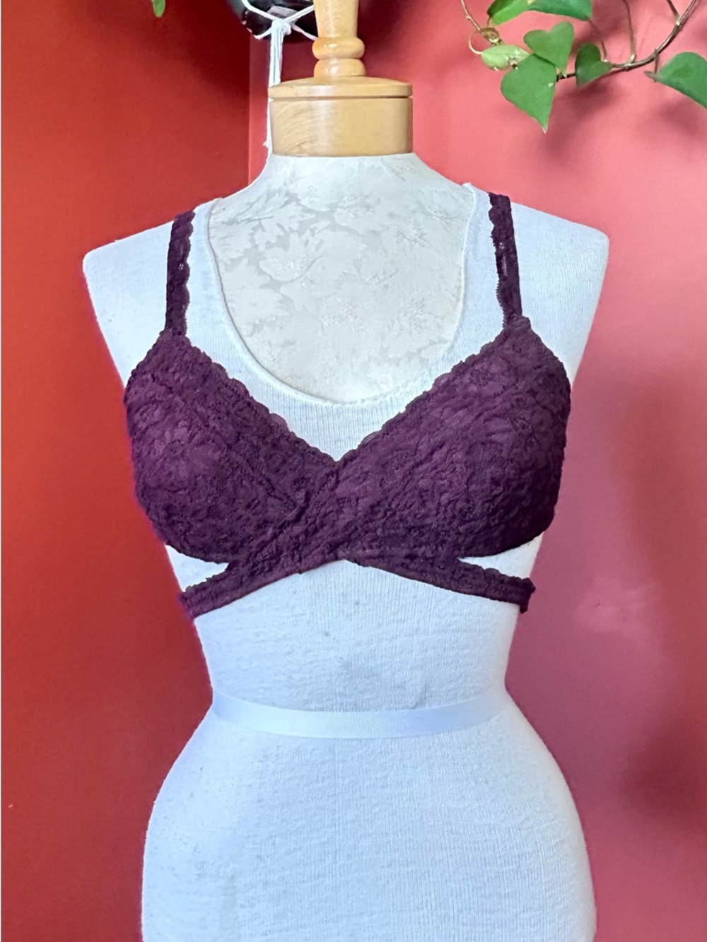 Aerie American Eagle Lace Adjustable Bralette with Crisscross Bands - Plum